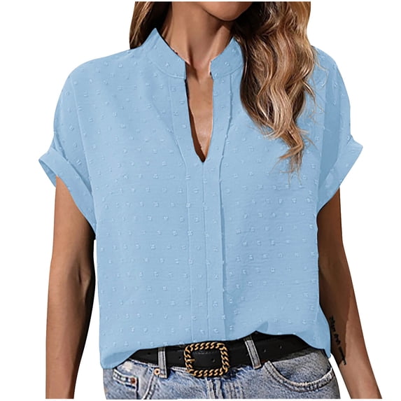Mittory Womens Summer Tops Casual V Neck T Shirts Petal Short Sleeve Blouses Dressy Loose Fit Tunic