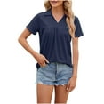 thumbnail image 1 of Mittory Womens Summer Tops Collared V Neck Shirts Flowy Pleated Tunics Roll Short Sleeve Trendy Blouses, 1 of 8