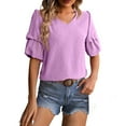 thumbnail image 1 of Mittory Womens Summer Tops Crewneck Short Sleeve Shirts Casual Chiffon Blouses Flowy Lace Hem Boho Clothing Trendy, 1 of 6