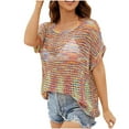 thumbnail image 1 of Mittory Womens Summer Tops Crochet Short Sleeve Mesh Knit Shirts Beach Swimsuit Swim Cover Up, 1 of 7