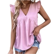 Women's V-Neck Ruffle Cap Sleeve Blouse - 2025 Summer Elegant Loose Fit Top