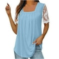 thumbnail image 1 of Mittory Womens Summer Tops Lace Pleated Short Sleeve Square Neck Tunics Shirts Blouses, 1 of 6