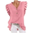 thumbnail image 1 of Mittory Womens Summer Tops Ruffle Cap Sleeve Casual Button V Neck Shirts Dressy Ruched Trendy Blouse Flowy Shirts, 1 of 8