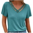 thumbnail image 1 of Mittory Womens Summer Tops Short Sleeve Criss Cross Shirts V Neck Tshirts Loose Casual Tunic Blouses Tees, 1 of 7