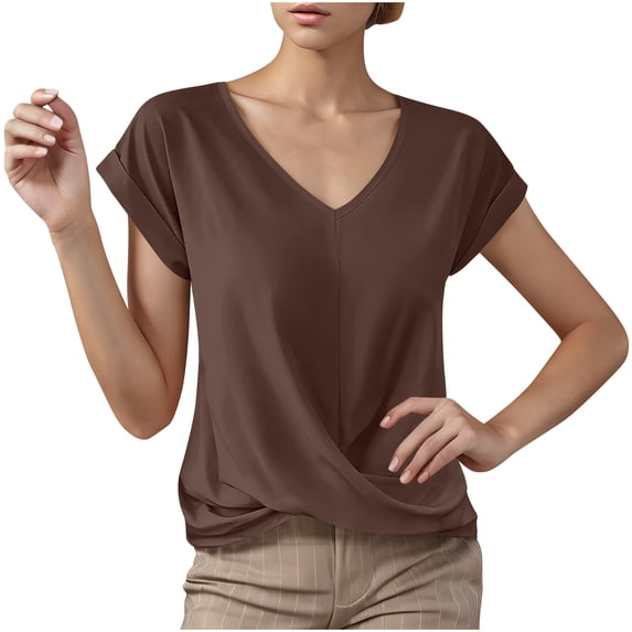 Mittory Womens Summer Tops Solid Color Short Dolman Sleeve Shirts Fashion V Neck Outfits Clothes