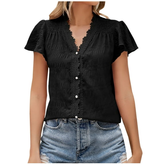 Mittory Womens Summer Tops Trendy Short Sleeve Shirts Spring Clothes V Neck Tshirts Fashion Blouses Casual Tunics