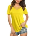 thumbnail image 1 of Mittory Womens Summer Tops V Neck Criss Cross Short Sleeve Basic Plain Tee T-Shirt, 1 of 7