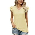thumbnail image 1 of Mittory Womens Summer Tops V Neck Ruffle Short Sleeve T Shirts Eyelet Loose Fit Blouses, 1 of 6