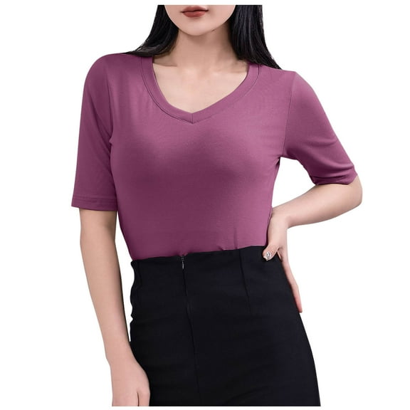 Mittory Womens Summer Tops V Neck Short Sleeve Loose Basic Tee Shirts Casual Comfy Vacation Clothes