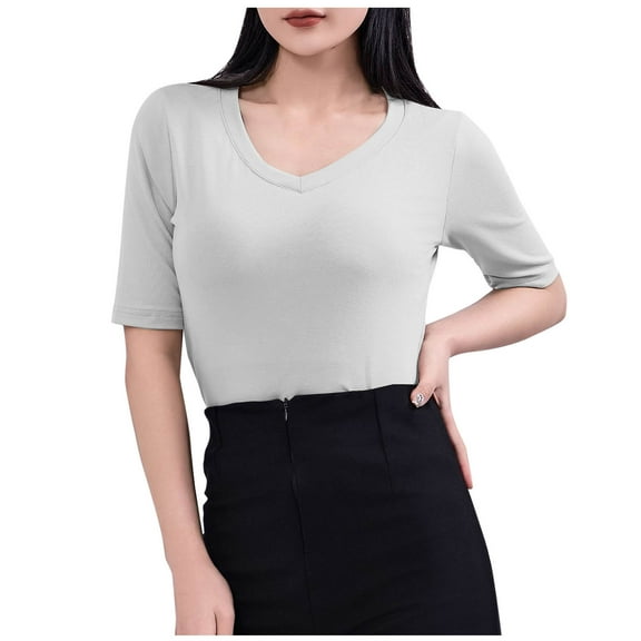 Mittory Womens Summer Tops V Neck Short Sleeve Loose Basic Tee Shirts Casual Comfy Vacation Clothes