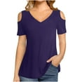 thumbnail image 1 of Mittory Womens Summer Trendy Shirts V Neck Cold Shoulder Tops Solid Color Fashion Casual Loose Sexy Blouse, 1 of 5