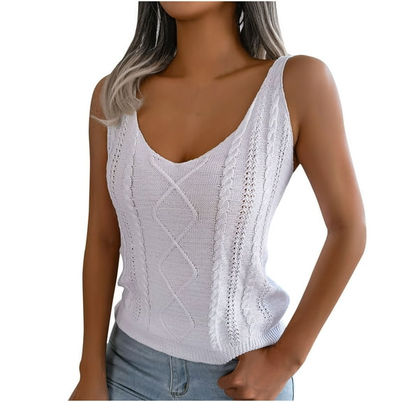 Mittory Womens Summer V Neck Tops Knitted Sleeveless Tank Top Cable Knit Sweater Vest Casual Solid Tee Shirts