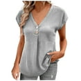 thumbnail image 1 of Mittory Womens Summer Waffle Knit Short Sleeve Tops Lightweight Drawstring Hoodies Button V Neck Casual Blouses Shirts, 1 of 6