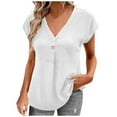 thumbnail image 1 of Mittory Womens Summer Waffle Knit Short Sleeve Tops Lightweight Drawstring Hoodies Button V Neck Casual Blouses Shirts, 1 of 5