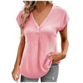 thumbnail image 1 of Mittory Womens Summer Waffle Knit Short Sleeve Tops Lightweight Drawstring Hoodies Button V Neck Casual Blouses Shirts, 1 of 6