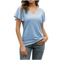 thumbnail image 1 of Mittory Womens T Shirt V Neck Loose Fit Ruffle Sleeve Summer Hollow Casual Tops Eyelet Blouse, 1 of 8