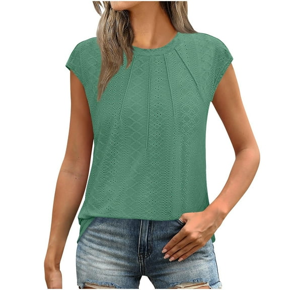 Mittory Womens T Shirts Short Sleeve Pleated Dressy Casual Cap Sleeve Summer Tops Blouses