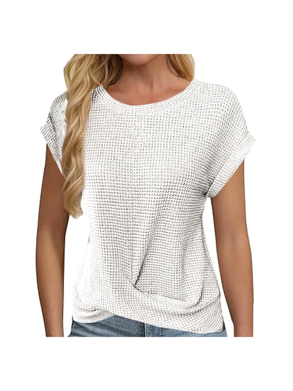 Womens T Shirts Solid Batwing Sleeve Cross Wrap Hem Tee Casual Tshirt Trendy Fitted Tee Tops