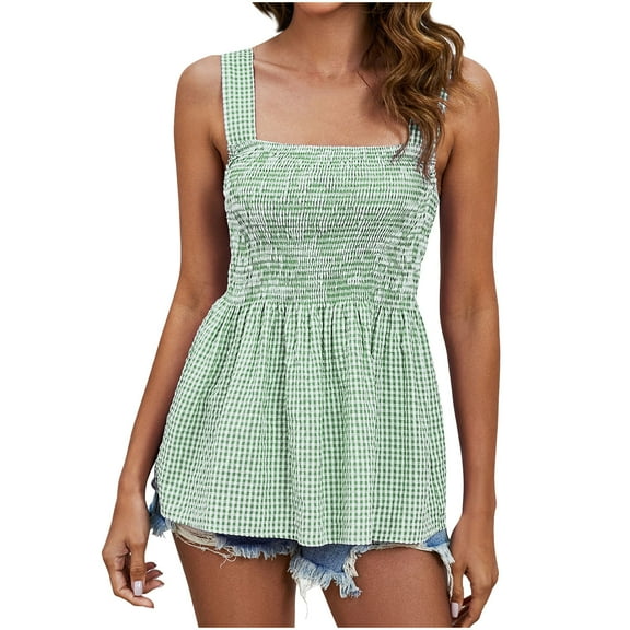 Mittory Womens Tank Tops Fashion Summer Sleeveless Smocked Blouses Square Neck Sleeveless Shirts Babydoll Shirt