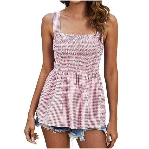 Mittory Womens Tank Tops Fashion Summer Sleeveless Smocked Blouses Square Neck Sleeveless Shirts Babydoll Shirt