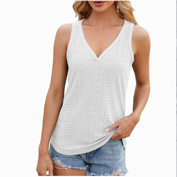 Mittory Womens Tank Tops Solid Color Hollow Tops Summer Casual Loose Flowy Shirt Tanks Vest Vacation Sleeveless Shirts