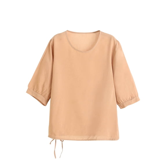 Mittory Womens Tees Solid Color Loose Comfy Home T-Shirts Short Sleeves Casual Crewneck Bottom Tie Knoted Tops