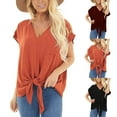 thumbnail image 1 of Mittory Womens Tie Front Chiffon Blouses V Neck Batwing Short Sleeve Summer Tops Shirts, 1 of 8