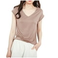thumbnail image 1 of Mittory Womens Tops Cap Sleeve V Neck T Shirt Ruched Slim Fit Basic Tees Lightweight Casual Summer Sleep Lounge Shirt, 1 of 4