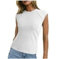 thumbnail image 1 of Mittory Womens Tops Casual Crewneck Cap Sleeve Tops Ribbed Raw Hem Summer T Shirts Slim Fit Basic Tees Blouses, 1 of 7