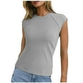 thumbnail image 1 of Mittory Womens Tops Casual Crewneck Cap Sleeve Tops Ribbed Raw Hem Summer T Shirts Slim Fit Basic Tees Blouses, 1 of 7