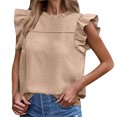 thumbnail image 1 of Mittory Womens Tops Casual Crewneck Smocked Ruffle Short Sleeve Dressy Blouses Babydoll Shirts, 1 of 3