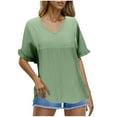 thumbnail image 1 of Mittory Womens Tops Casual V Neck Ruffle Sleeve T Shirts Babydoll Loose Fit Peplum Tops, 1 of 7