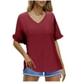thumbnail image 1 of Mittory Womens Tops Casual V Neck Ruffle Sleeve T Shirts Babydoll Loose Fit Peplum Tops, 1 of 7