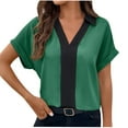 thumbnail image 1 of Mittory Womens Tops Dressy Casual Short Sleeve Business Shirts V Neck Pleated Work Blouses Loose Fit Fall Trendy, 1 of 6