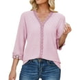 thumbnail image 1 of Mittory Womens Tops Dressy Lace Trim V Neck 3/4 Length Sleeve Shirts Trendy Dot Eyelet Blouses Casual Loose Tunics, 1 of 6