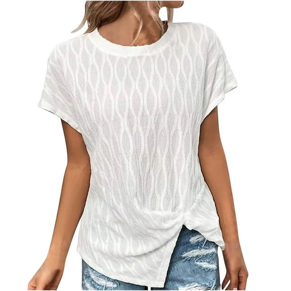 Mittory Womens Tops Short Sleeve Split Asymmetrical Hem Blouses Dressy Casual Spring Summer Clothes Outfits