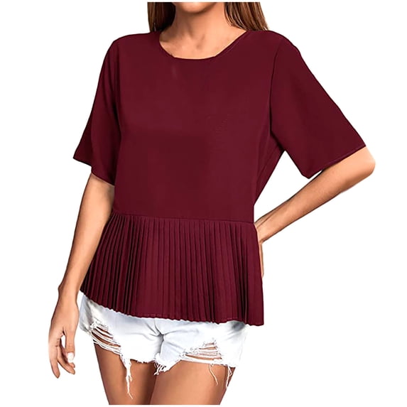 Mittory Womens Tops Summer Short Sleeve T Shirts Dressy Casual Scooped Neck Loose Fit Blouses