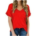 thumbnail image 1 of Mittory Womens Tops V-Neck Drop Shoulder Casual Summer T-Shirt Trendy Tshirt with Pocket, 1 of 5
