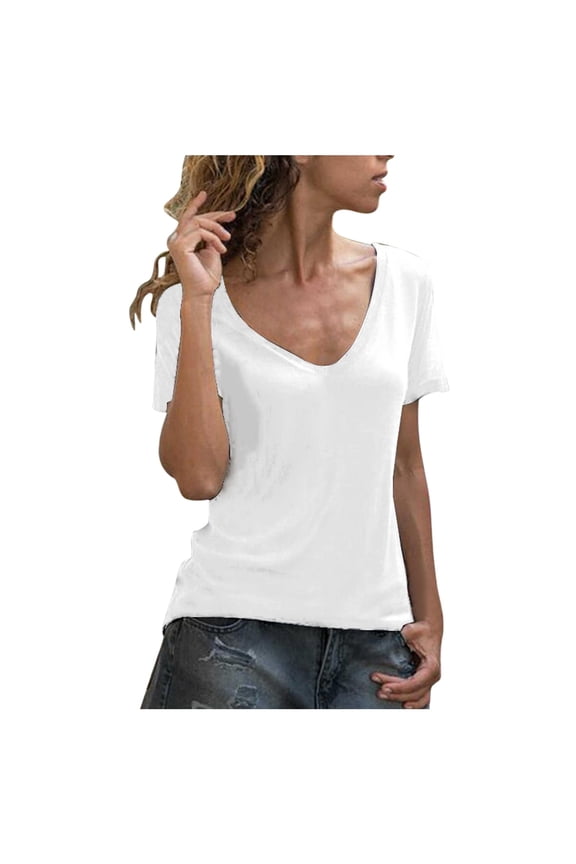 Womens Tshirts V Neck Twist Back Criss Cross T Shirts Short Sleeve Tops Tee Solid Color Blouse
