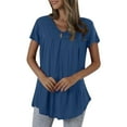 thumbnail image 1 of Mittory Womens Tunic Tops Summer Dressy Casual Button Blouses V Neck Short Petal Sleeve T-Shirts Pleated Shirts, 1 of 7
