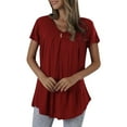 thumbnail image 1 of Mittory Womens Tunic Tops Summer Dressy Casual Button Blouses V Neck Short Petal Sleeve T-Shirts Pleated Shirts, 1 of 7