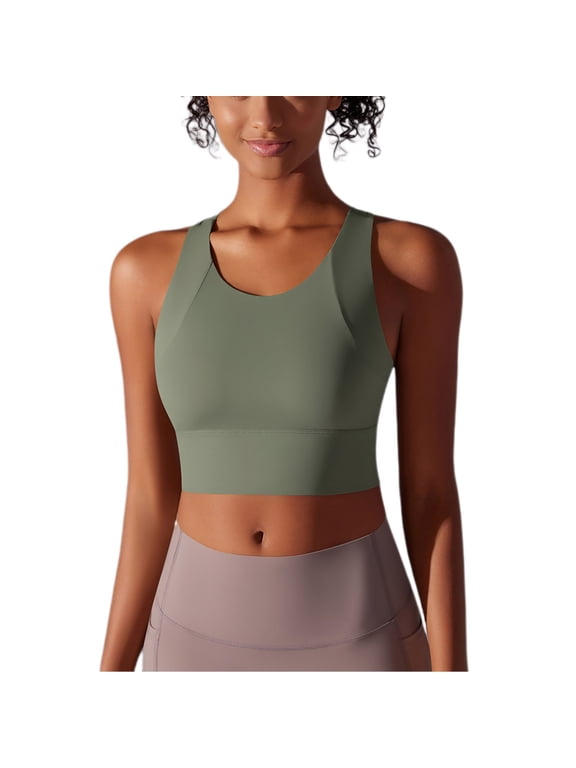Womens U Back Sports Bra - Scoop Neck Padded Low Impact Yoga Clothes Workout Crop Top with Built in Pads