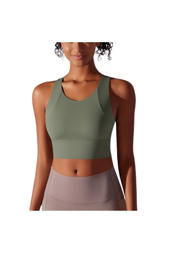Womens U Back Sports Bra - Scoop Neck Padded Low Impact Yoga Clothes Workout Crop Top with Built in Pads