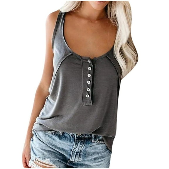 Mittory Womens U Neck Tank Tops Summer Sleeveless Loose Button Casual Henley Shirts