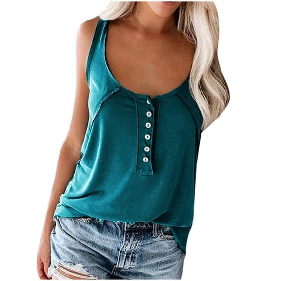 Mittory Womens U Neck Tank Tops Summer Sleeveless Loose Button Casual Henley Shirts