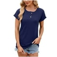 thumbnail image 1 of Mittory Womens V Neck Cap Sleeve T Shirts Casual Summer Tops Button Short Sleeve Shirts Loose Fit Basic Tees, 1 of 7
