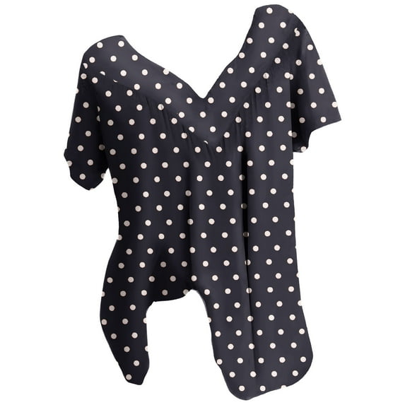 Mittory Womens V Neck Polka Dot Shirts Short Sleeve Collared Tops Loose Casual Tunic Blouses