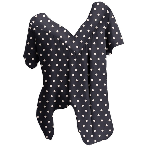 Mittory Womens V Neck Polka Dot Shirts Short Sleeve Collared Tops Loose Casual Tunic Blouses
