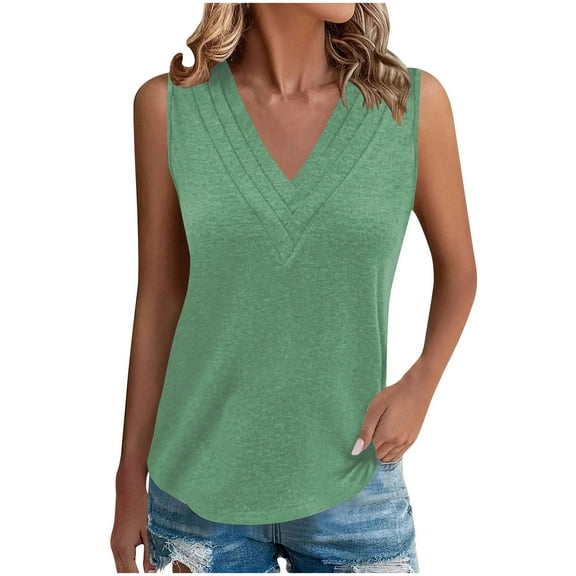 Mittory Womens V Neck Tank Tops Dressy Summer Sleeveless Shirts Casual Loose Tunic Tops Blouses T Shirts