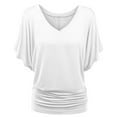 thumbnail image 1 of Mittory Womens Women's Casual Solid Short Sleeve Boat Neck/V Neck Dolman Top T Shirt with Side Shirring, 1 of 4